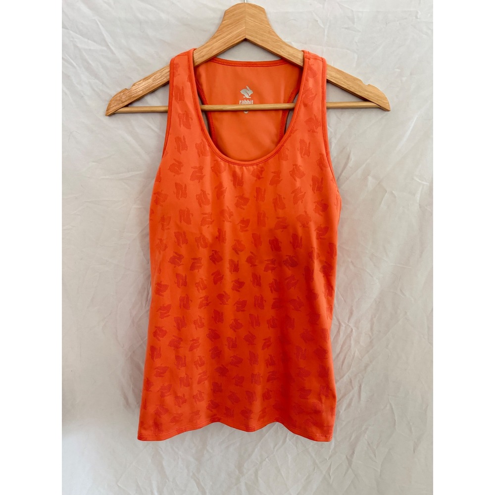 Rabbit Running Tank Top Womens Orange Jacquard Bunny Racerback Shelf Bra Medium
